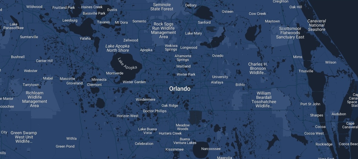 Map of Pressure Pros service areas across Orlando and Central Florida